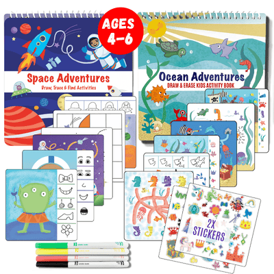 UnbuckleMe® Small 7" Dry Erase Activity Book (incl. 2 Washable Markers & Reusable Stickers)