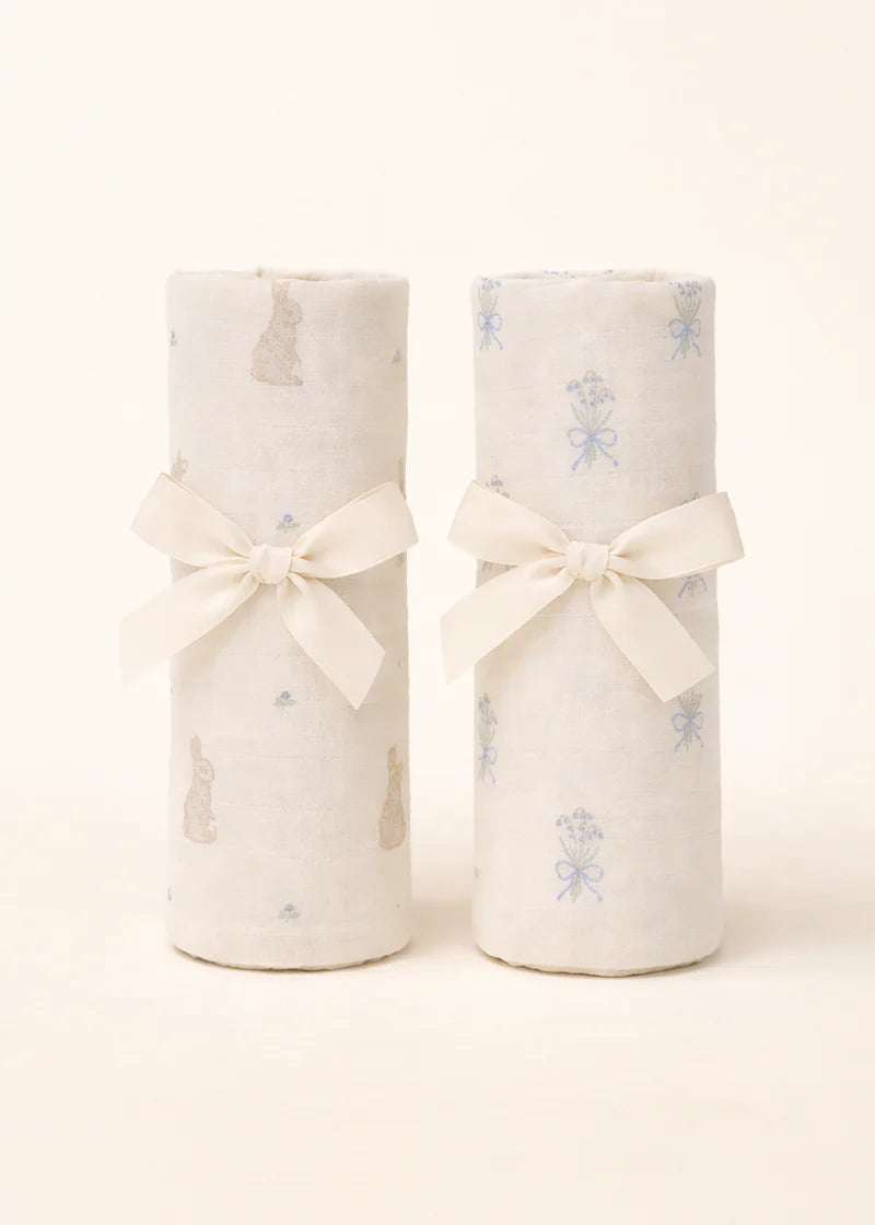 Oilo 2-Pack Swaddle - Bunnies & Lily of the Valley- Strolleria