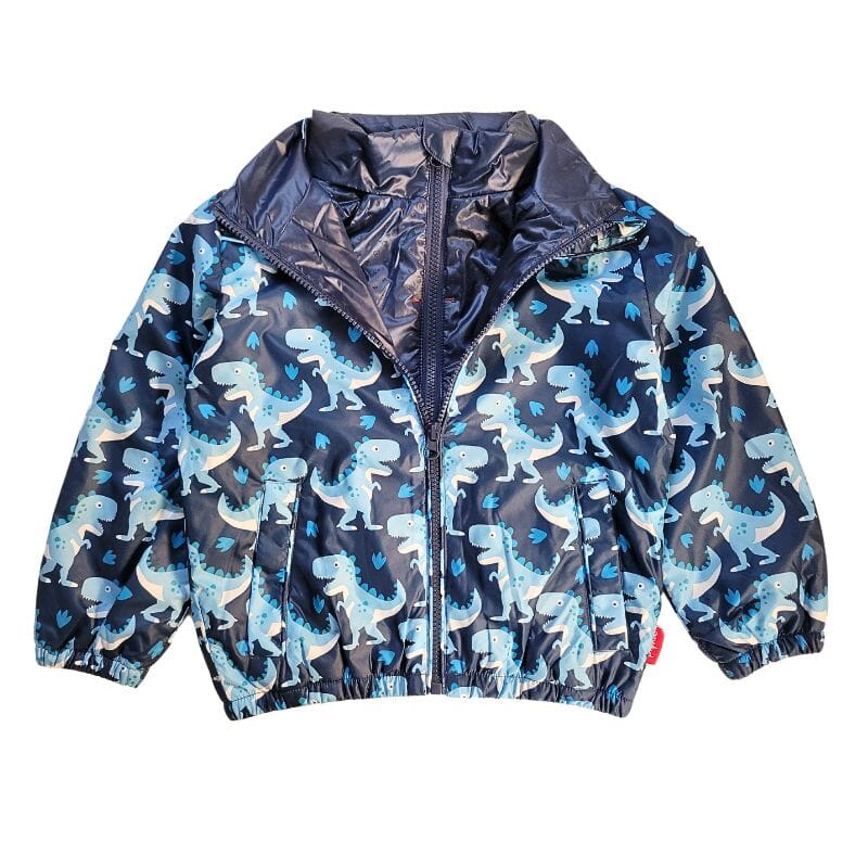 Navy Raptor Print Road Coat Transition Car Seat Coat - Front View | Strolleria