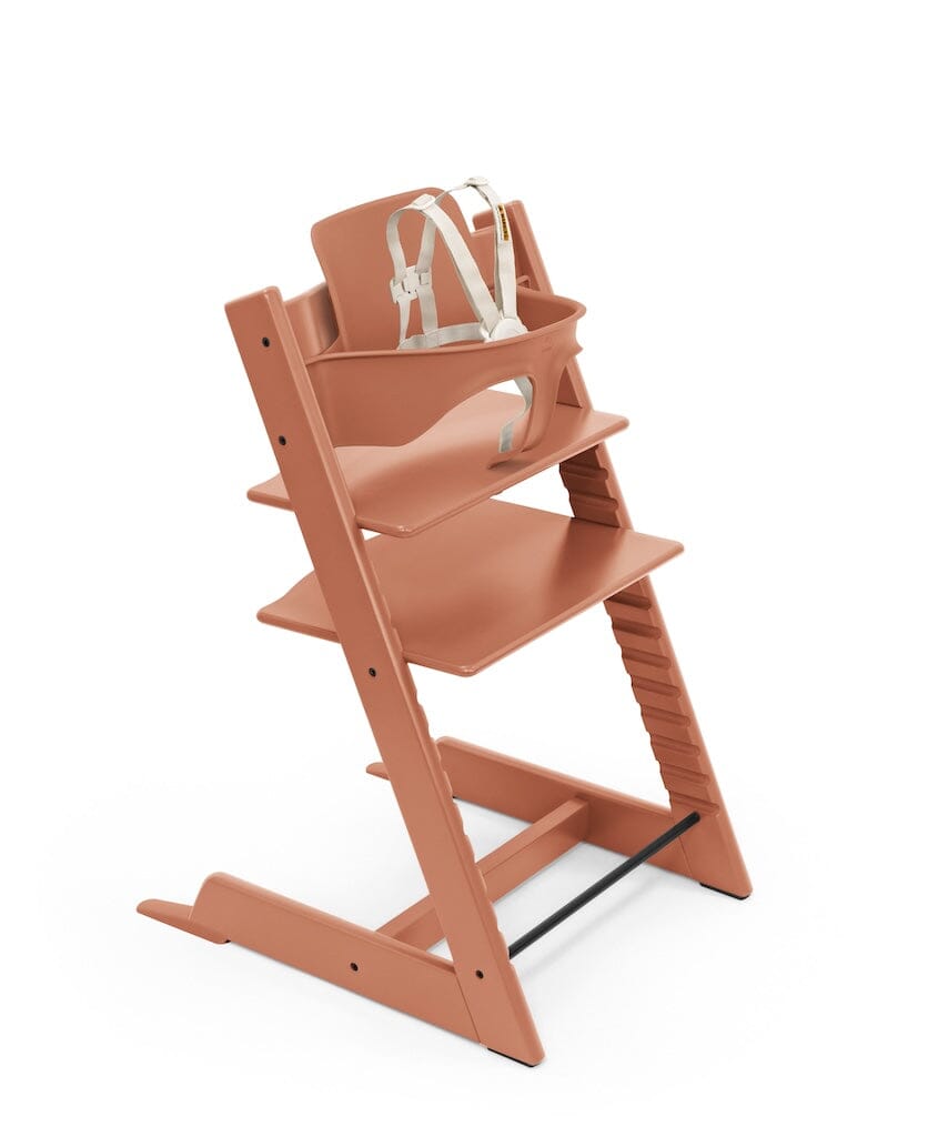 Terracotta Stokke Tripp Trapp High Chair² with Baby Set - Three Quarter View | Strolleria
