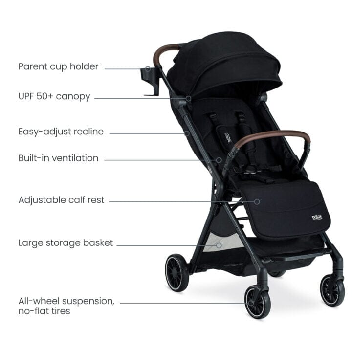 Britax Juniper Compact Stroller with One-Hand RapidFold - Raven Black- Strolleria
