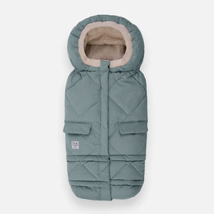 Sage Green Quilted 7AM Enfant Blanket 212 Evolution Stroller Footmuff with Sherpa Hood - Front View | Strolleria