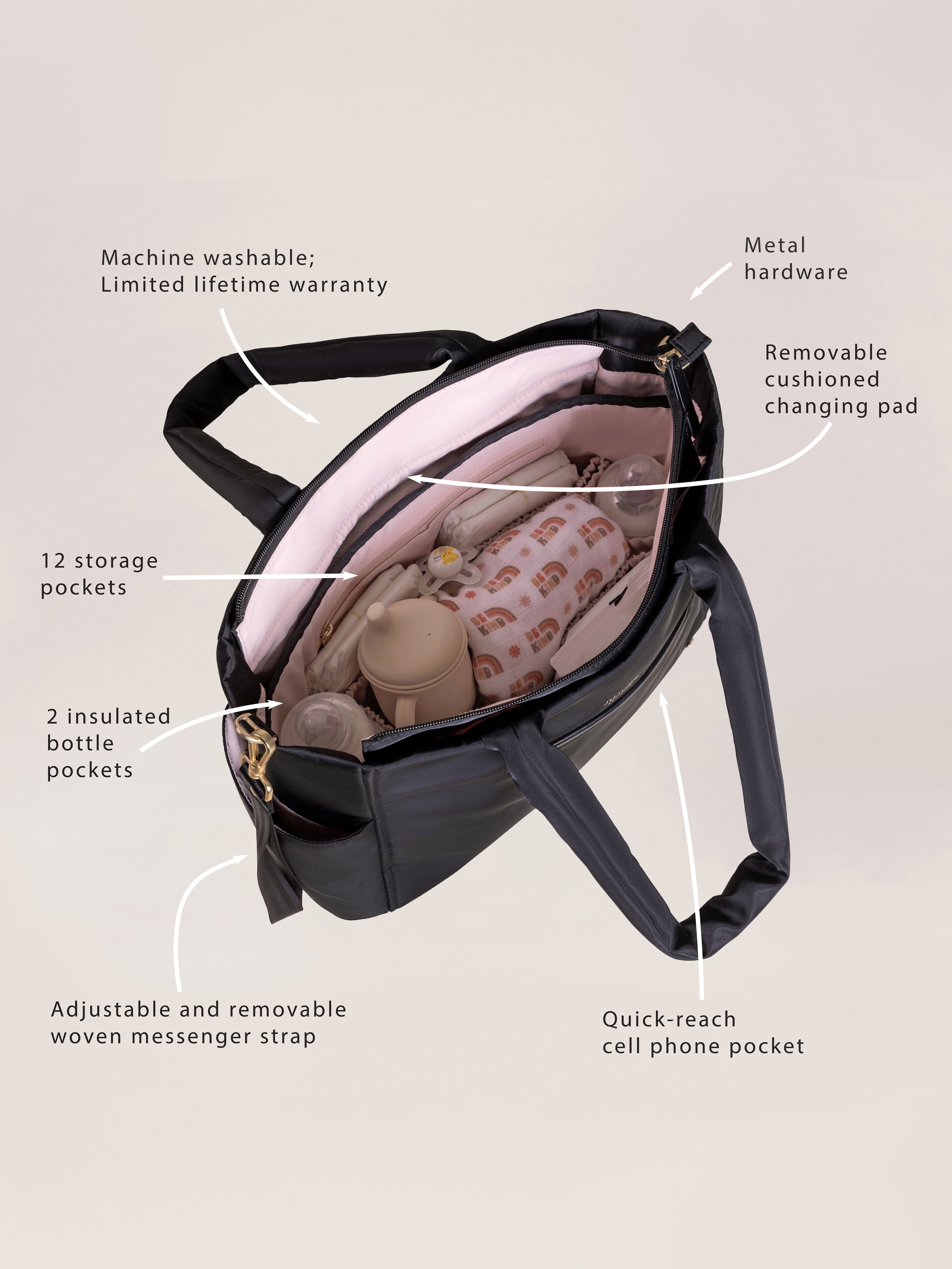 JuJuBe Utility-Strap Tote Diaper Bag - Black- Strolleria