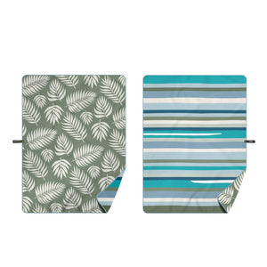 Green Palm Leaf and Blue Striped Beach Blanket - Pattern Comparison | Strolleria