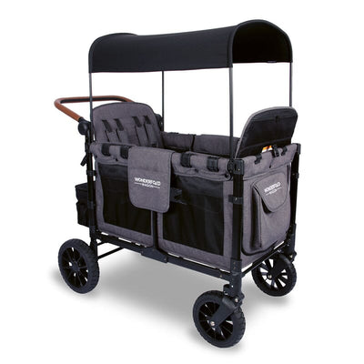 WonderFold W4 LUXE Quad Stroller Wagon in Charcoal Gray with Black Frame