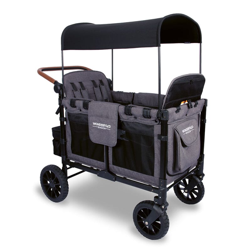 WonderFold W4 LUXE Quad Stroller Wagon in Charcoal Gray with Black Frame