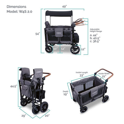 WonderFold W4 LUXE Quad Stroller Wagon in Charcoal Gray with Black Frame