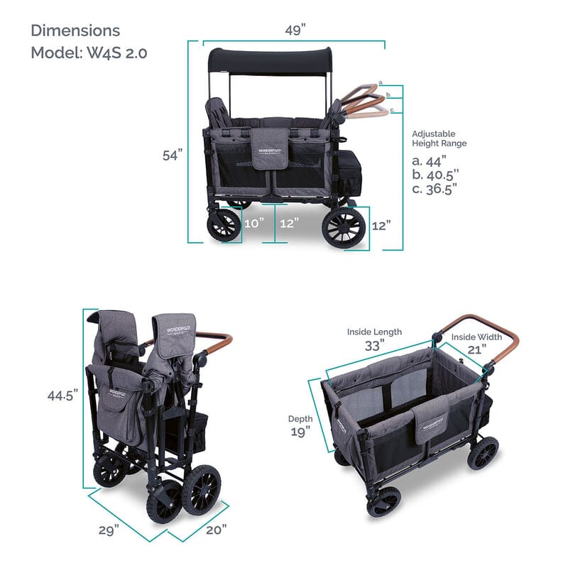 WonderFold W4 LUXE Quad Stroller Wagon in Charcoal Gray with Black Frame