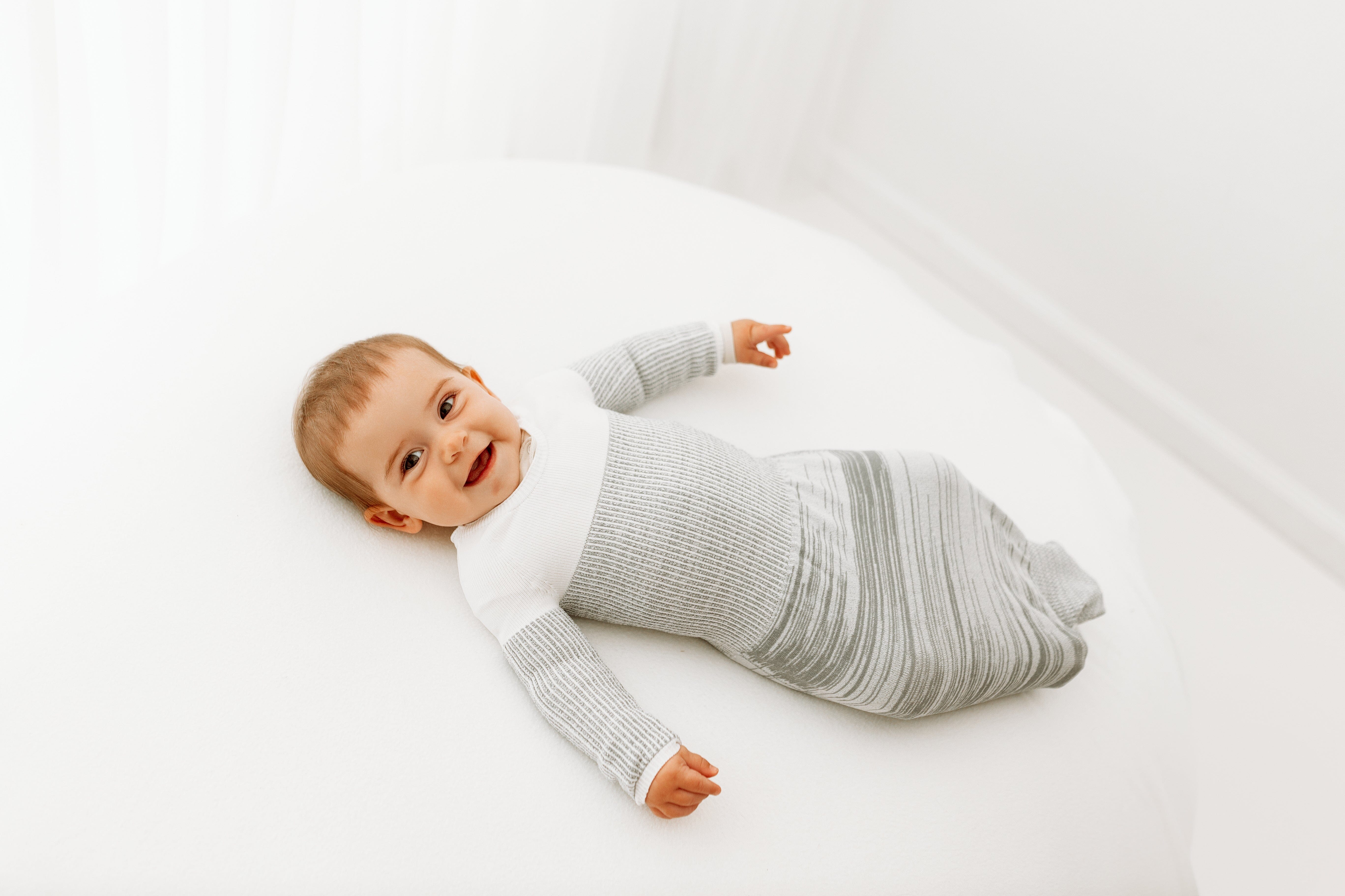 Swaddelini Grey Arms Out™ Long Sleeve Sleep Sack- Strolleria