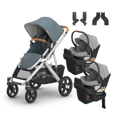 UPPAbaby Vista V3 From Birth Twin Mode Travel System (Stroller + 2 Aria Infant Car Seats + Adapters)