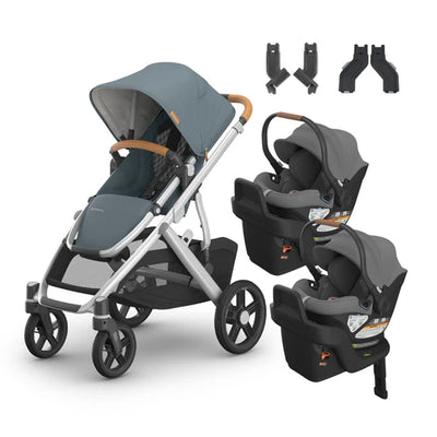 UPPAbaby Vista V3 From Birth Twin Mode Travel System (Stroller + 2 Aria Infant Car Seats + Adapters)
