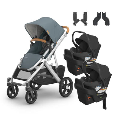 UPPAbaby Vista V3 From Birth Twin Mode Travel System (Stroller + 2 Aria Infant Car Seats + Adapters)