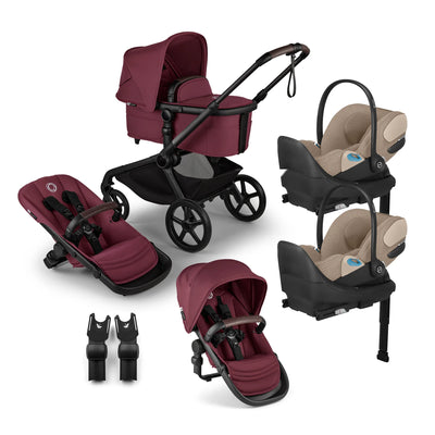 Bugaboo Kangaroo Complete Stroller + Sibling Seat + CYBEX Cloud T SensorSafe Infant Car Seat Twin Travel System