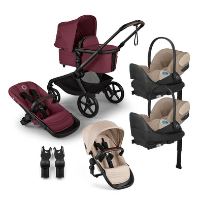 Bugaboo Kangaroo Complete Stroller + Sibling Seat + CYBEX Cloud T SensorSafe Infant Car Seat Twin Travel System