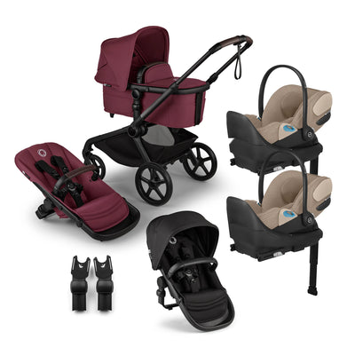 Bugaboo Kangaroo Complete Stroller + Sibling Seat + CYBEX Cloud T SensorSafe Infant Car Seat Twin Travel System