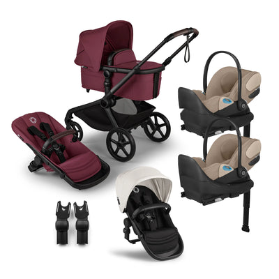 Bugaboo Kangaroo Complete Stroller + Sibling Seat + CYBEX Cloud T SensorSafe Infant Car Seat Twin Travel System