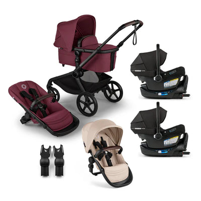 Bugaboo Kangaroo Complete Stroller + Sibling Seat + Bugaboo Turtle Air Shield By Nuna Car Seat Twin Travel System