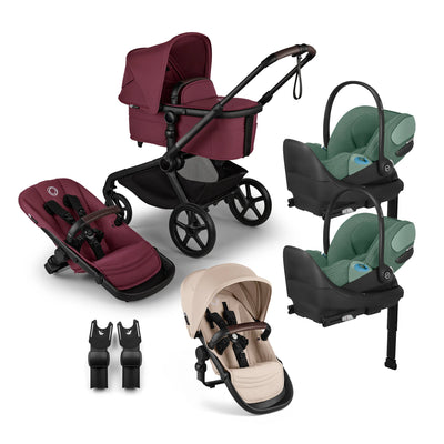 Bugaboo Kangaroo Complete Stroller + Sibling Seat + CYBEX Cloud T SensorSafe Infant Car Seat Twin Travel System