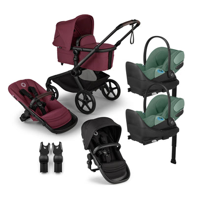 Bugaboo Kangaroo Complete Stroller + Sibling Seat + CYBEX Cloud T SensorSafe Infant Car Seat Twin Travel System