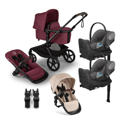 Bugaboo Kangaroo Complete Stroller + Sibling Seat + CYBEX Cloud T SensorSafe Infant Car Seat Twin Travel System