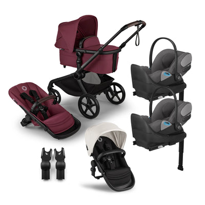 Bugaboo Kangaroo Complete Stroller + Sibling Seat + CYBEX Cloud T SensorSafe Infant Car Seat Twin Travel System