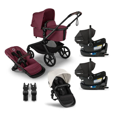 Bugaboo Kangaroo Complete Stroller + Sibling Seat + Bugaboo Turtle Air Shield By Nuna Car Seat Twin Travel System