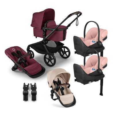 Bugaboo Kangaroo Complete Stroller + Sibling Seat + CYBEX Cloud T SensorSafe Infant Car Seat Twin Travel System