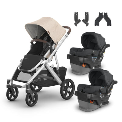 UPPAbaby Vista V3 From Birth Twin Mode Travel System (Stroller + 2 Mesa V2 Infant Car Seats + Adapters)