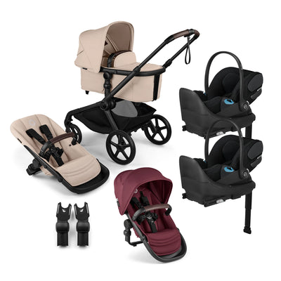 Bugaboo Kangaroo Complete Stroller + Sibling Seat + CYBEX Cloud T SensorSafe Infant Car Seat Twin Travel System