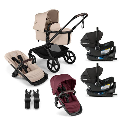 Bugaboo Kangaroo Complete Stroller + Sibling Seat + Bugaboo Turtle Air Shield By Nuna Car Seat Twin Travel System
