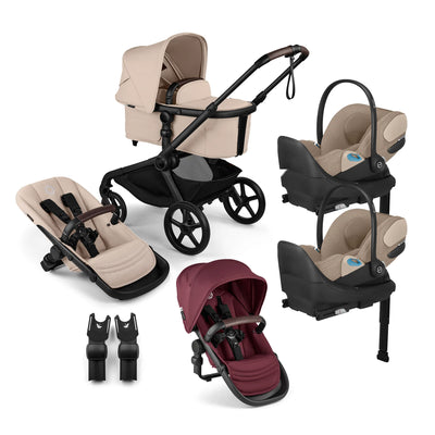 Bugaboo Kangaroo Complete Stroller + Sibling Seat + CYBEX Cloud T SensorSafe Infant Car Seat Twin Travel System