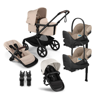 Bugaboo Kangaroo Complete Stroller + Sibling Seat + CYBEX Cloud T SensorSafe Infant Car Seat Twin Travel System