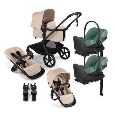 Bugaboo Kangaroo Complete Stroller + Sibling Seat + CYBEX Cloud T SensorSafe Infant Car Seat Twin Travel System