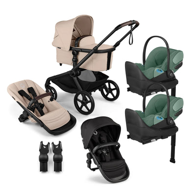 Bugaboo Kangaroo Complete Stroller + Sibling Seat + CYBEX Cloud T SensorSafe Infant Car Seat Twin Travel System