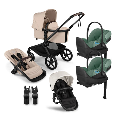 Bugaboo Kangaroo Complete Stroller + Sibling Seat + CYBEX Cloud T SensorSafe Infant Car Seat Twin Travel System