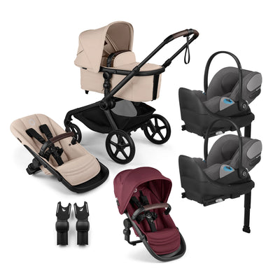 Bugaboo Kangaroo Complete Stroller + Sibling Seat + CYBEX Cloud T SensorSafe Infant Car Seat Twin Travel System