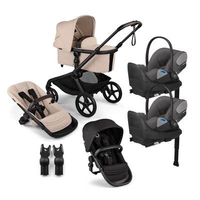Bugaboo Kangaroo Complete Stroller + Sibling Seat + CYBEX Cloud T SensorSafe Infant Car Seat Twin Travel System