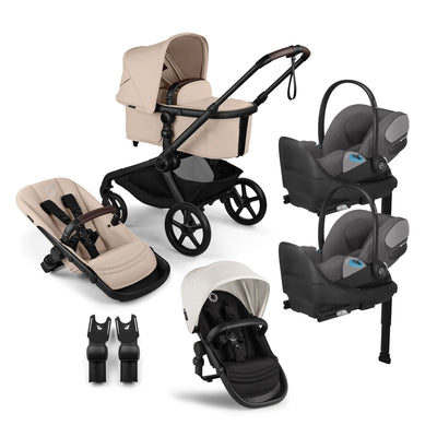 Bugaboo Kangaroo Complete Stroller + Sibling Seat + CYBEX Cloud T SensorSafe Infant Car Seat Twin Travel System
