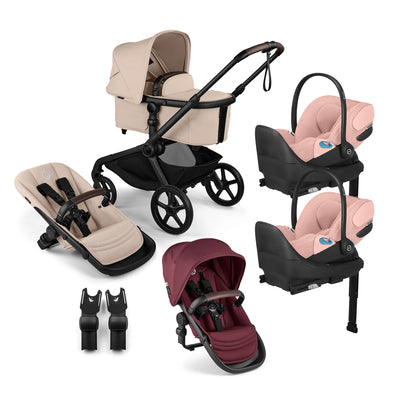 Bugaboo Kangaroo Complete Stroller + Sibling Seat + CYBEX Cloud T SensorSafe Infant Car Seat Twin Travel System