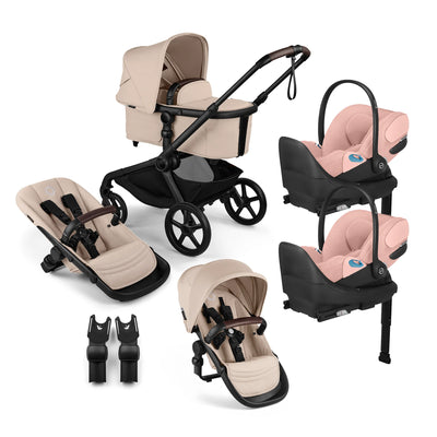 Bugaboo Kangaroo Complete Stroller + Sibling Seat + CYBEX Cloud T SensorSafe Infant Car Seat Twin Travel System