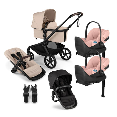 Bugaboo Kangaroo Complete Stroller + Sibling Seat + CYBEX Cloud T SensorSafe Infant Car Seat Twin Travel System