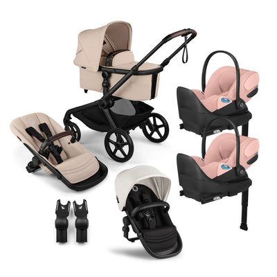 Bugaboo Kangaroo Complete Stroller + Sibling Seat + CYBEX Cloud T SensorSafe Infant Car Seat Twin Travel System