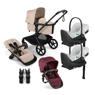 Bugaboo Kangaroo Complete Stroller + Sibling Seat + CYBEX Cloud T SensorSafe Infant Car Seat Twin Travel System