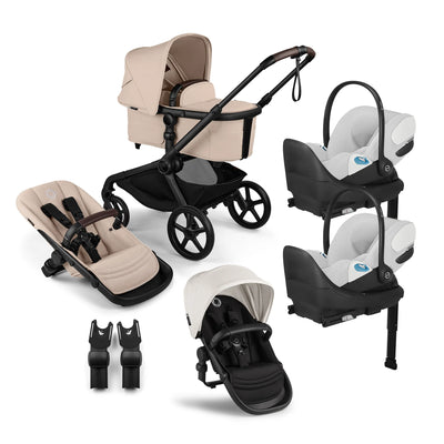 Bugaboo Kangaroo Complete Stroller + Sibling Seat + CYBEX Cloud T SensorSafe Infant Car Seat Twin Travel System