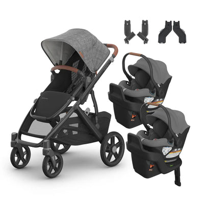 UPPAbaby Vista V3 From Birth Twin Mode Travel System (Stroller + 2 Aria Infant Car Seats + Adapters)
