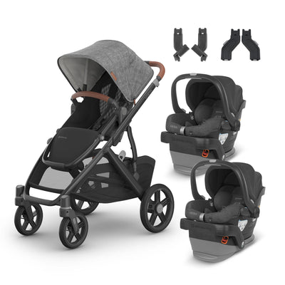 UPPAbaby Vista V3 From Birth Twin Mode Travel System (Stroller + 2 Mesa V2 Infant Car Seats + Adapters)