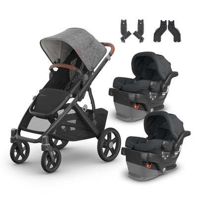 UPPAbaby Vista V3 From Birth Twin Mode Travel System (Stroller + 2 Mesa V2 Infant Car Seats + Adapters)