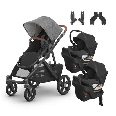 UPPAbaby Vista V3 From Birth Twin Mode Travel System (Stroller + 2 Aria Infant Car Seats + Adapters)