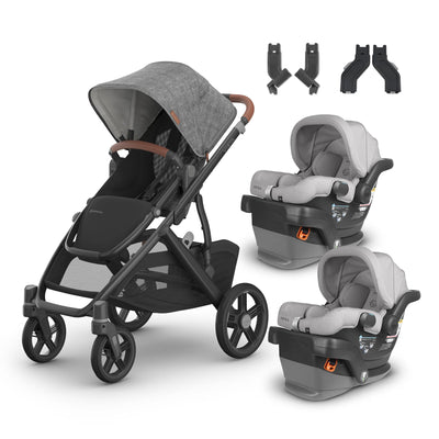 UPPAbaby Vista V3 From Birth Twin Mode Travel System (Stroller + 2 Mesa V2 Infant Car Seats + Adapters)