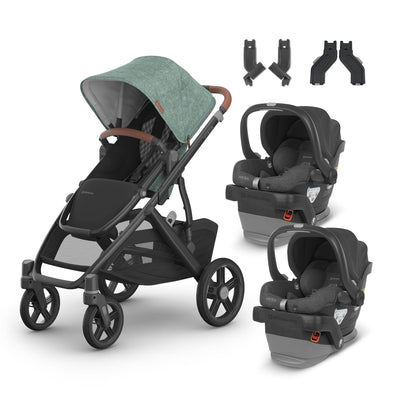 UPPAbaby Vista V3 From Birth Twin Mode Travel System (Stroller + 2 Mesa V2 Infant Car Seats + Adapters)